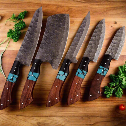 Professional Damascus Steel Chef Knife Set - Handmade Kitchen Knives