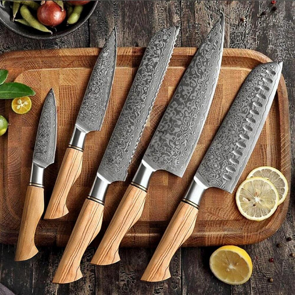 Custom Handmade Damascus Chef Knife Set