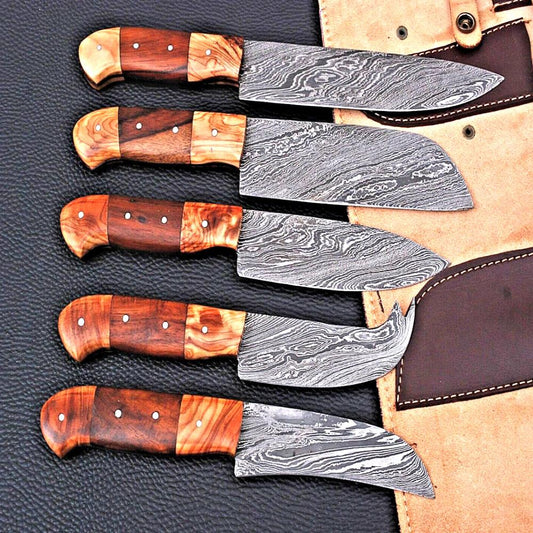 Hand-Forged Damascus Steel Chef Knife Set - Premium Kitchen Knife Set