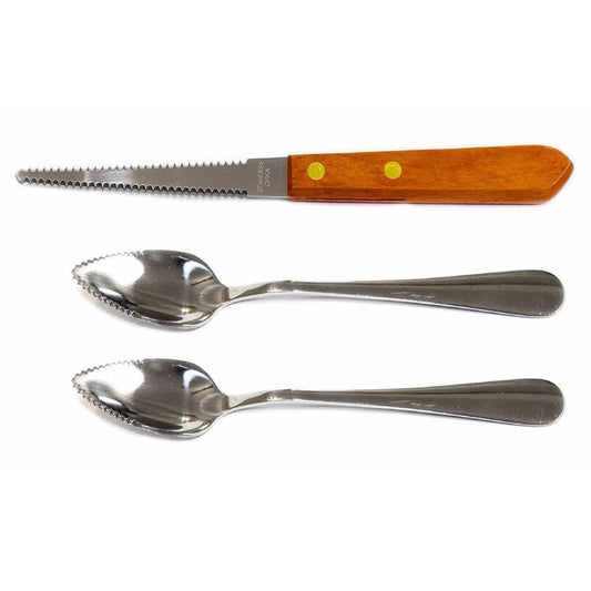 Set Of 2 Grapefruit Spoons 1 Knife Stainless Steel Serrated