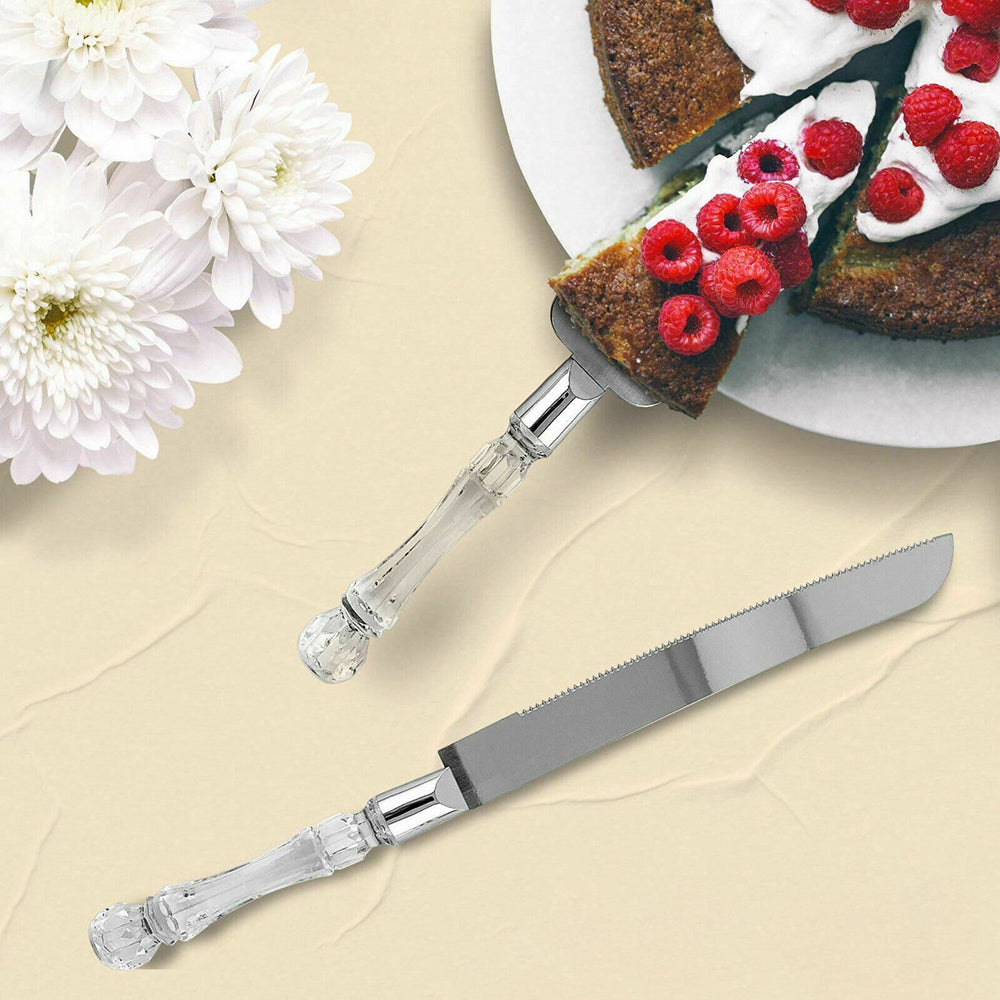Quality Wedding Cake Knife and Server Set with Acrylic Handle