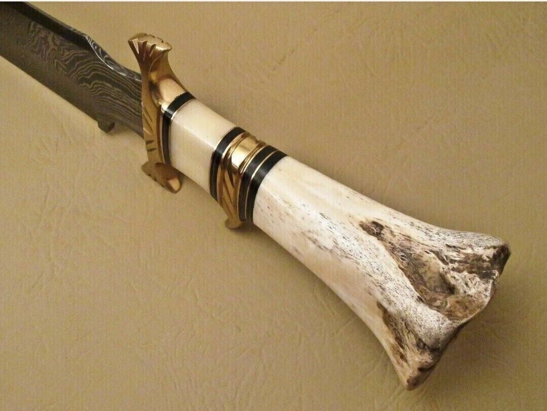 Damascus Dagger Knife with Camel Bone Handle