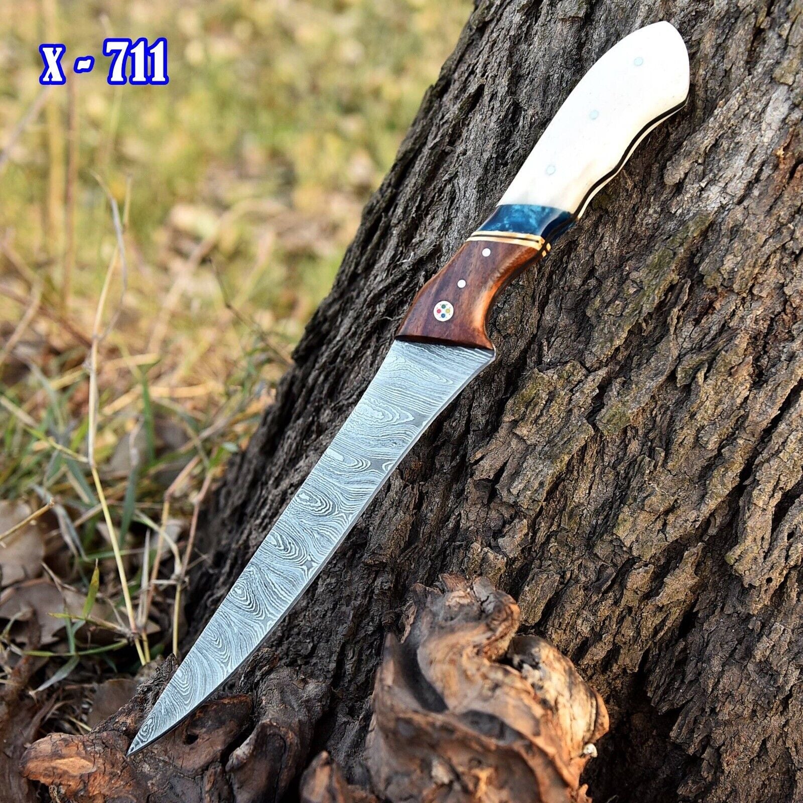 Damascus Steel Fixed Blade Knife, Full Tang