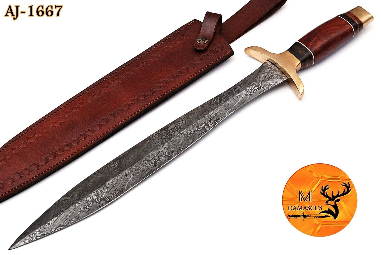 Damascus Sword of Damascus with Double Edge Blade and Sheath