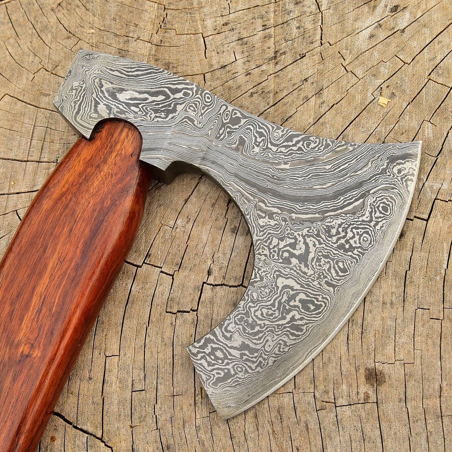 Bearded Damascus Axe for Camping and Viking Style Hatchet