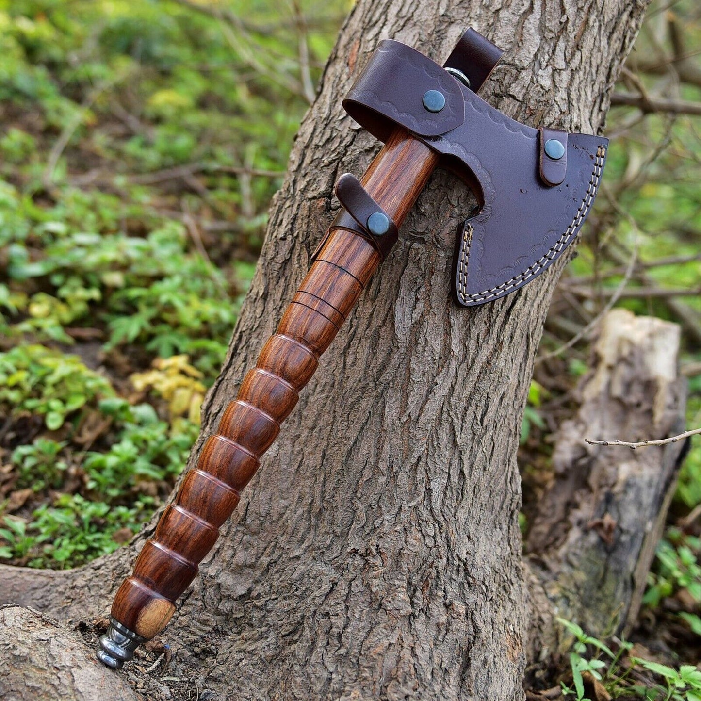 Damascus Steel Axe with Smoking Pipe and Viking Design