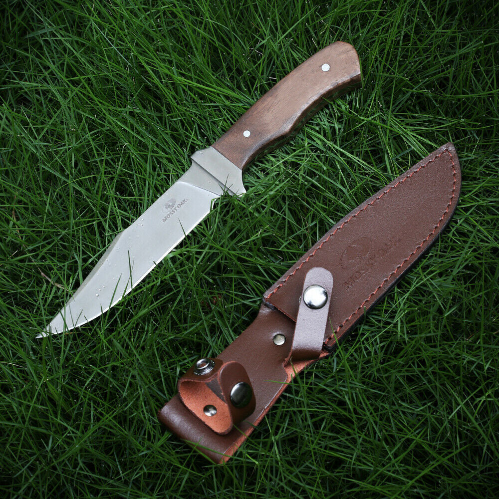 Mossy Oak Full Tang Bowie Knife with Wood Handle and Leather Sheath