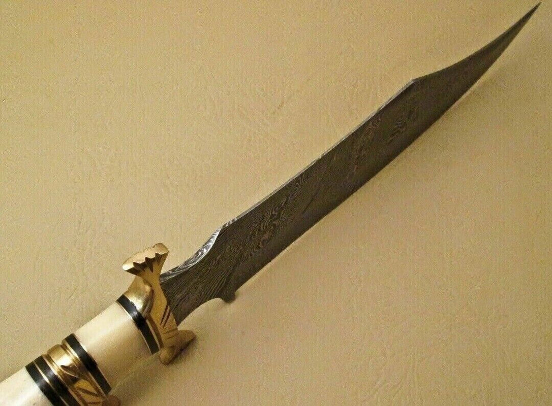 Custom Damascus Steel Bowie Knife with Camel Bone Handle