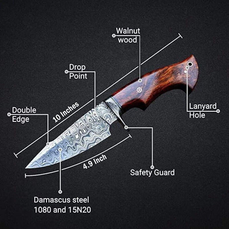 Hand Forged Damascus Steel Bowie Knife with Rosewood Handle