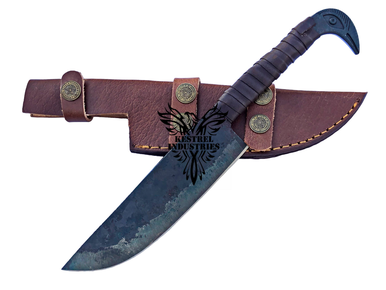 Custom Viking Knife with Raven Head Hilt - Carbon Steel Blade