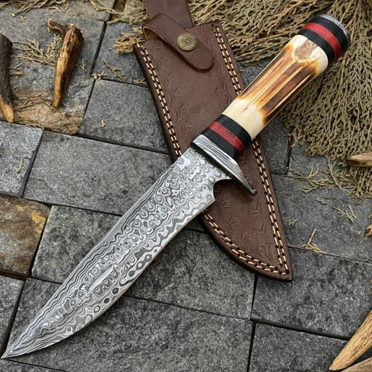 Custom Forged Knife with Damascus Steel for Hunting and Skinning