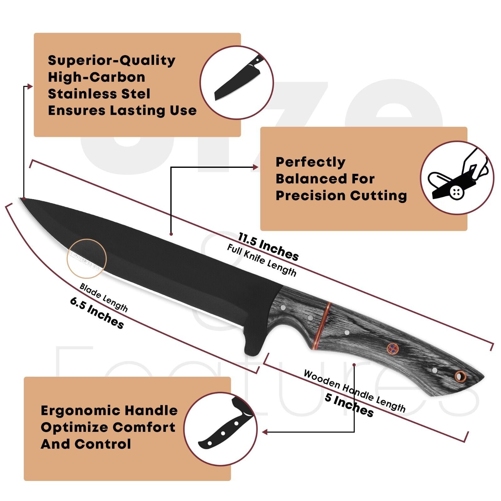 Carbon Steel Chef Knife Set - 5 Handmade Kitchen Knife Set