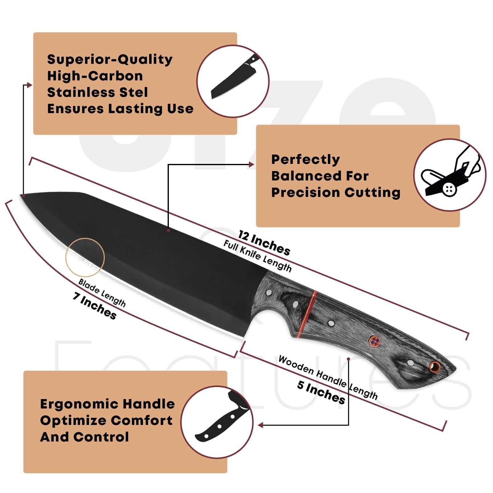 Carbon Steel Chef Knife Set - 5 Handmade Kitchen Knife Set