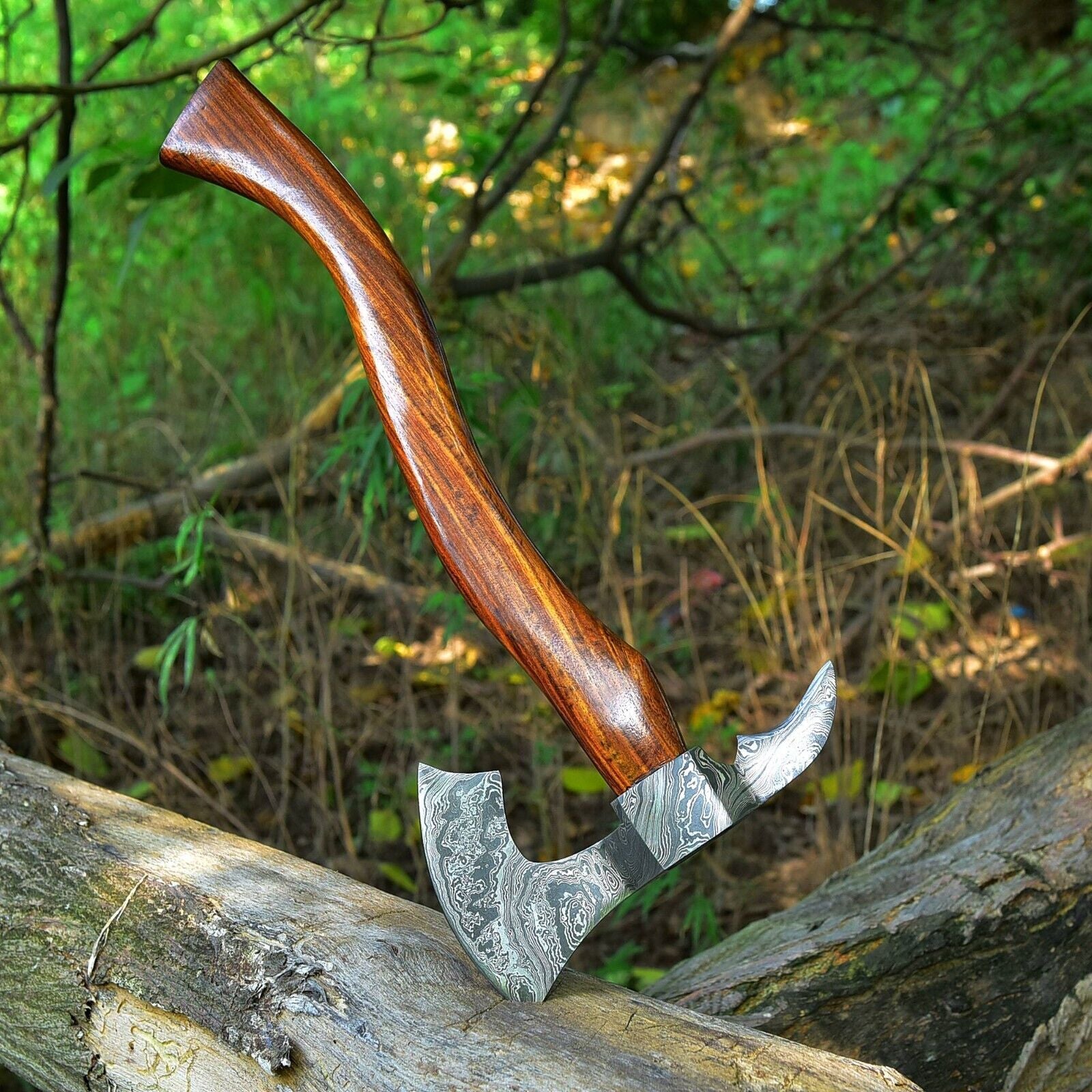 Hand-Forged Viking Axe with Bearded Damascus Steel Head