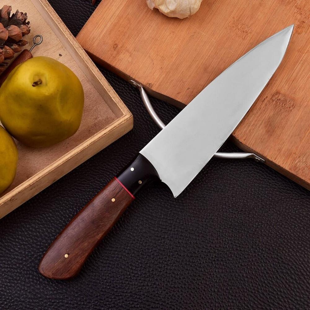 Polished Hand Forged Chef Knife with Carbon Steel and Wood Handle