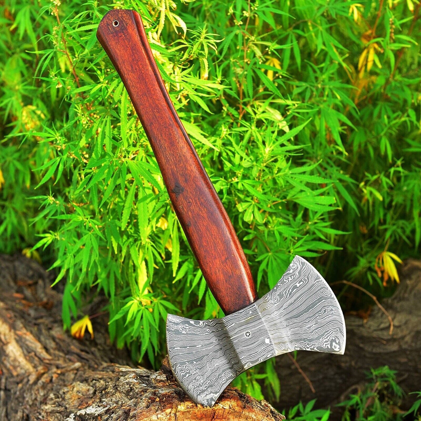 Double Head Damascus Steel Axe with Leather Sheath