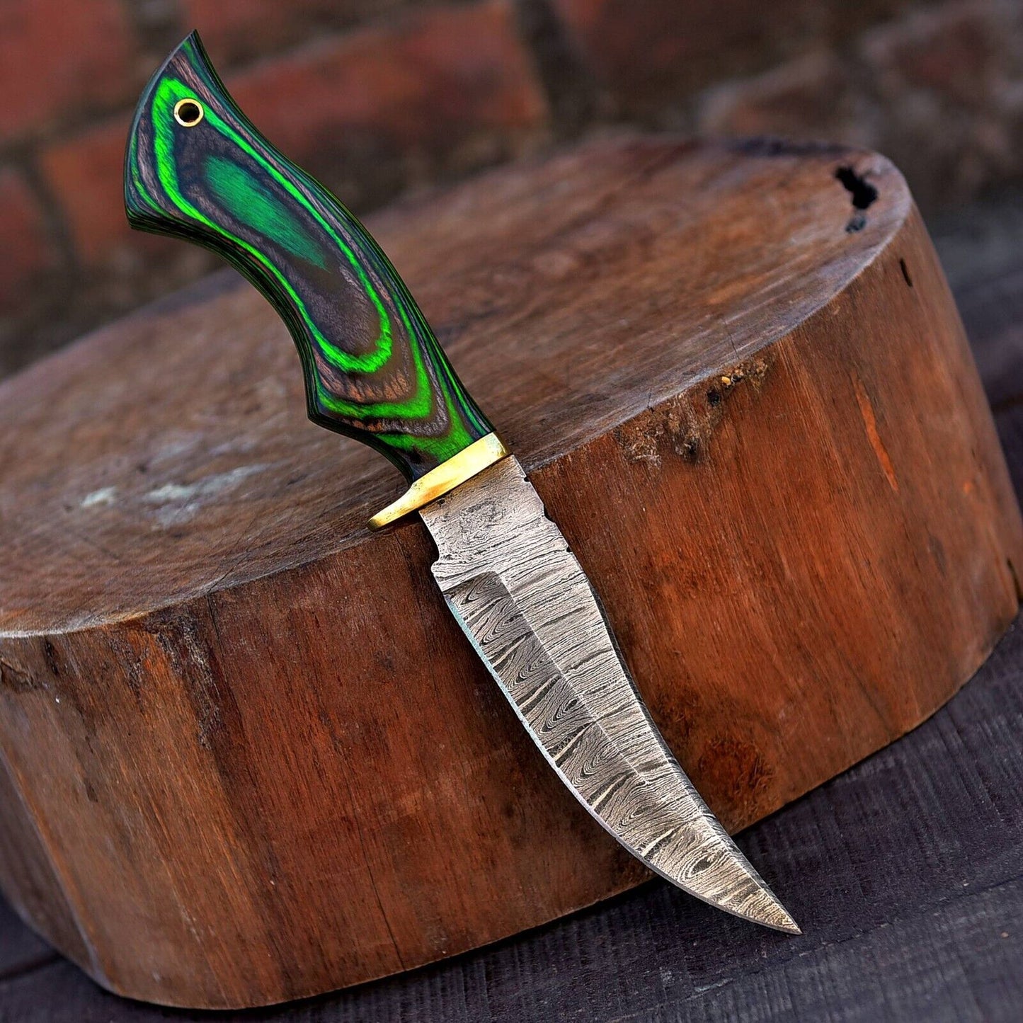 Handmade Damascus Steel Skinning Knife with Wood Handle