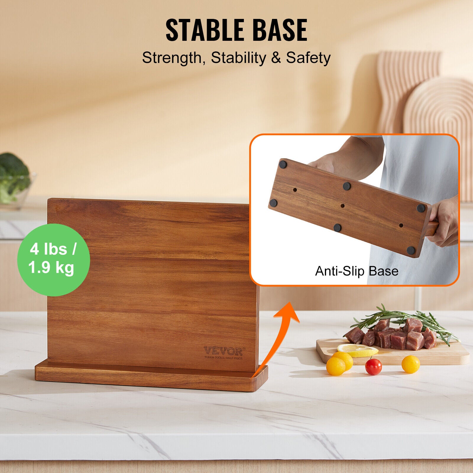 VEVOR Magnetic Knife Block Stand with Acacia Wood