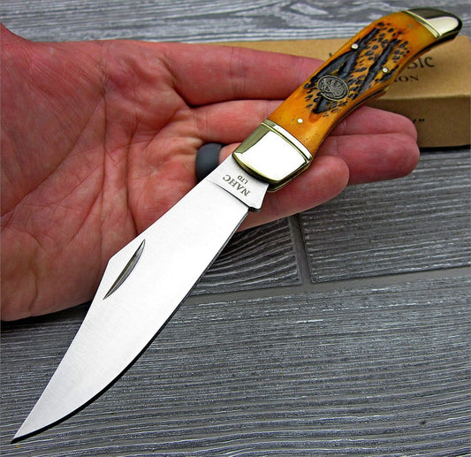 Folding Hunter Knife with Orange Bone Handle