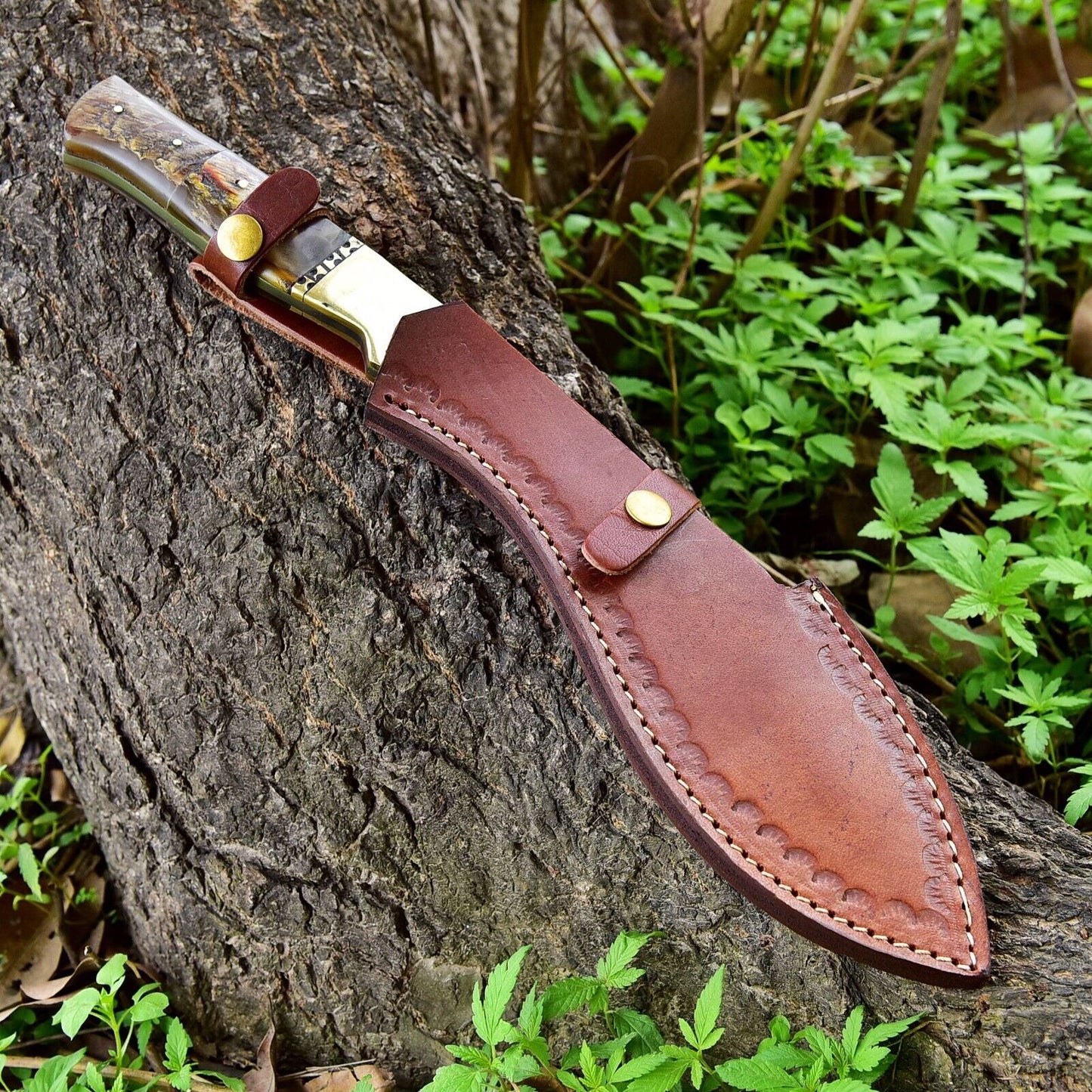 Handmade Damascus Steel Kukri Knife with Ram Horn Handle