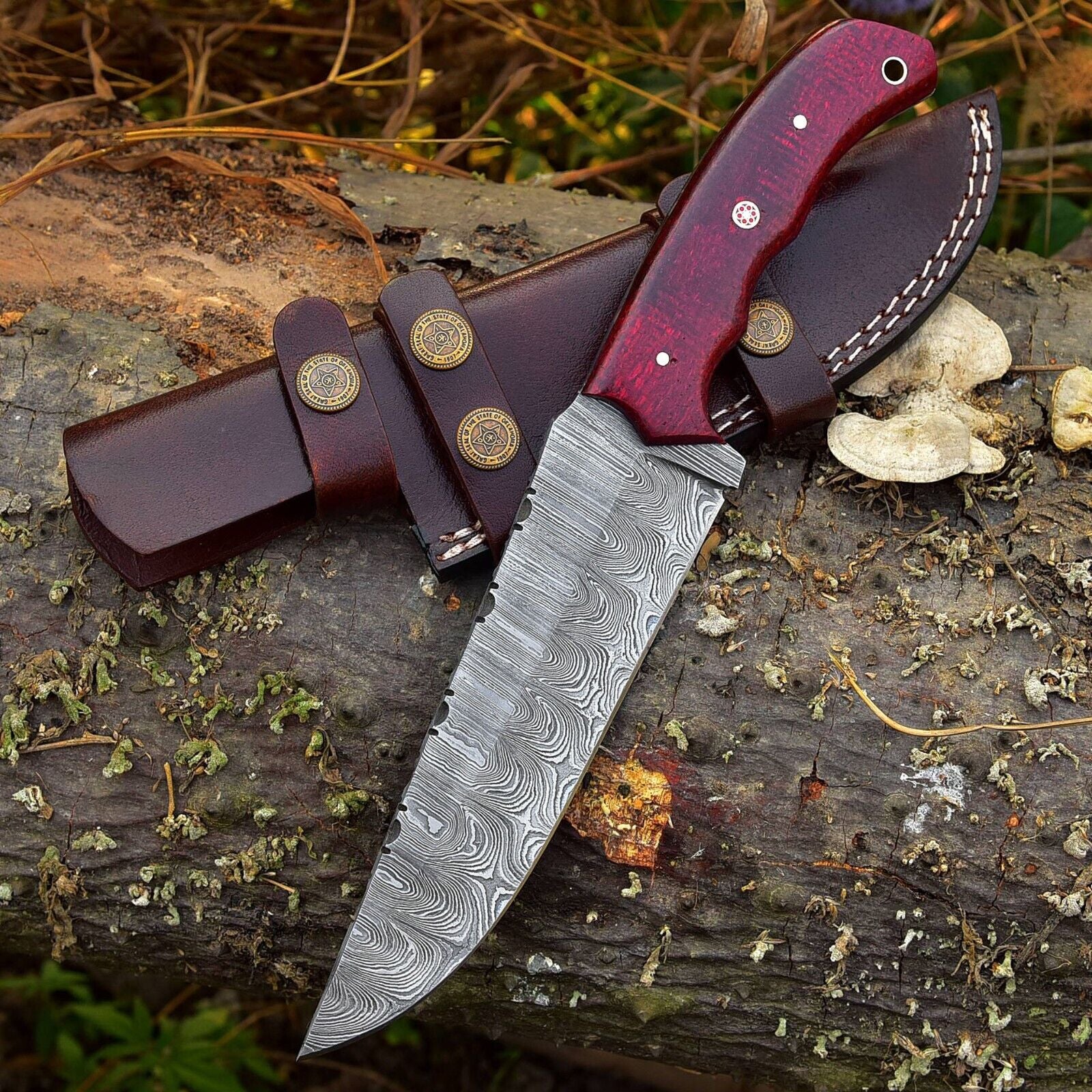 Handmade Damascus Fixed Blade Knife with Wood Handle