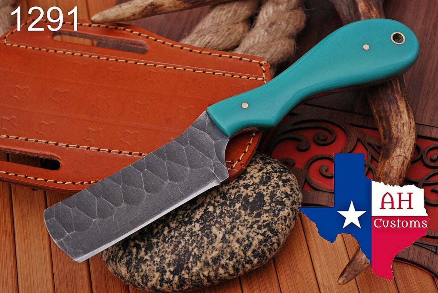 Hand-Forged Railroad Bull Cutter Knife - Cowboy Style with Resin Handle & Sheath