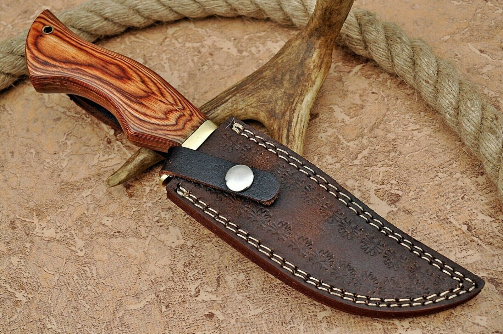 Custom Damascus Knife Tracker with Wood Handle