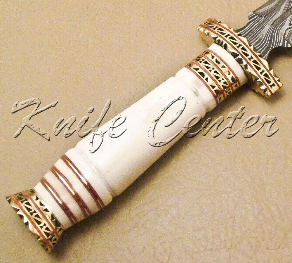 Damascus Dagger Knife with Camel Bone Handle