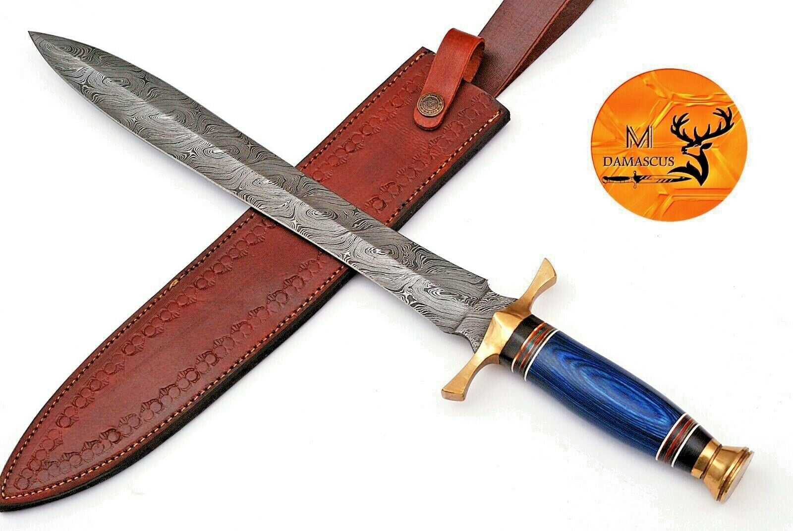 Damascus Steel Sword with Wood and Brass Handle