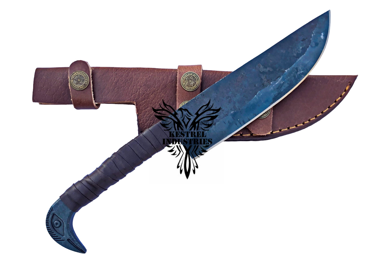 Custom Viking Knife with Raven Head Hilt - Carbon Steel Blade