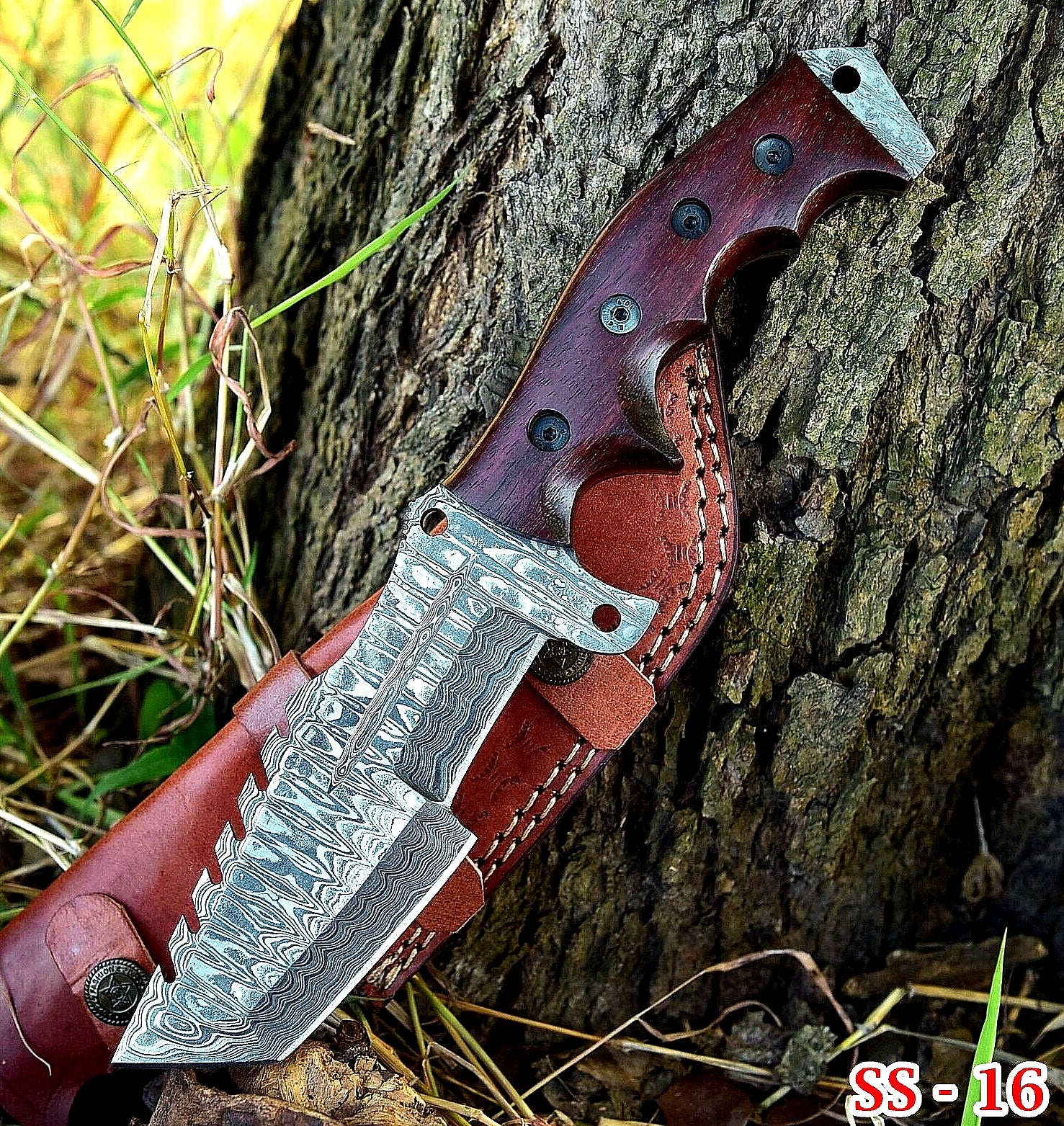 Forged Damascus Tracker Knife for Camping