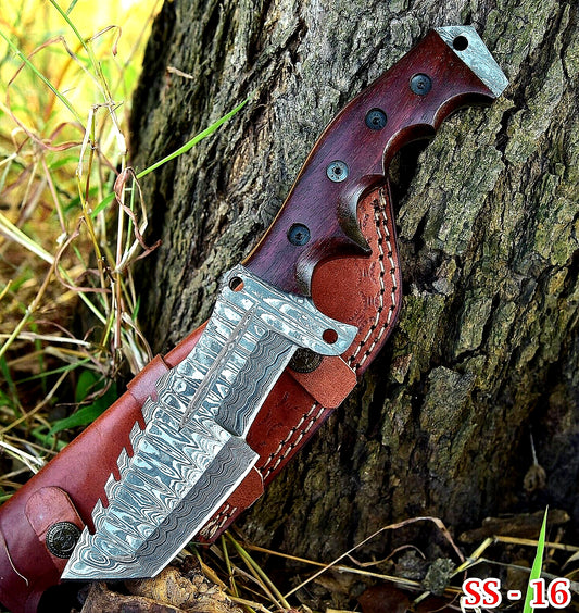 Forged Damascus Tracker Knife for Camping