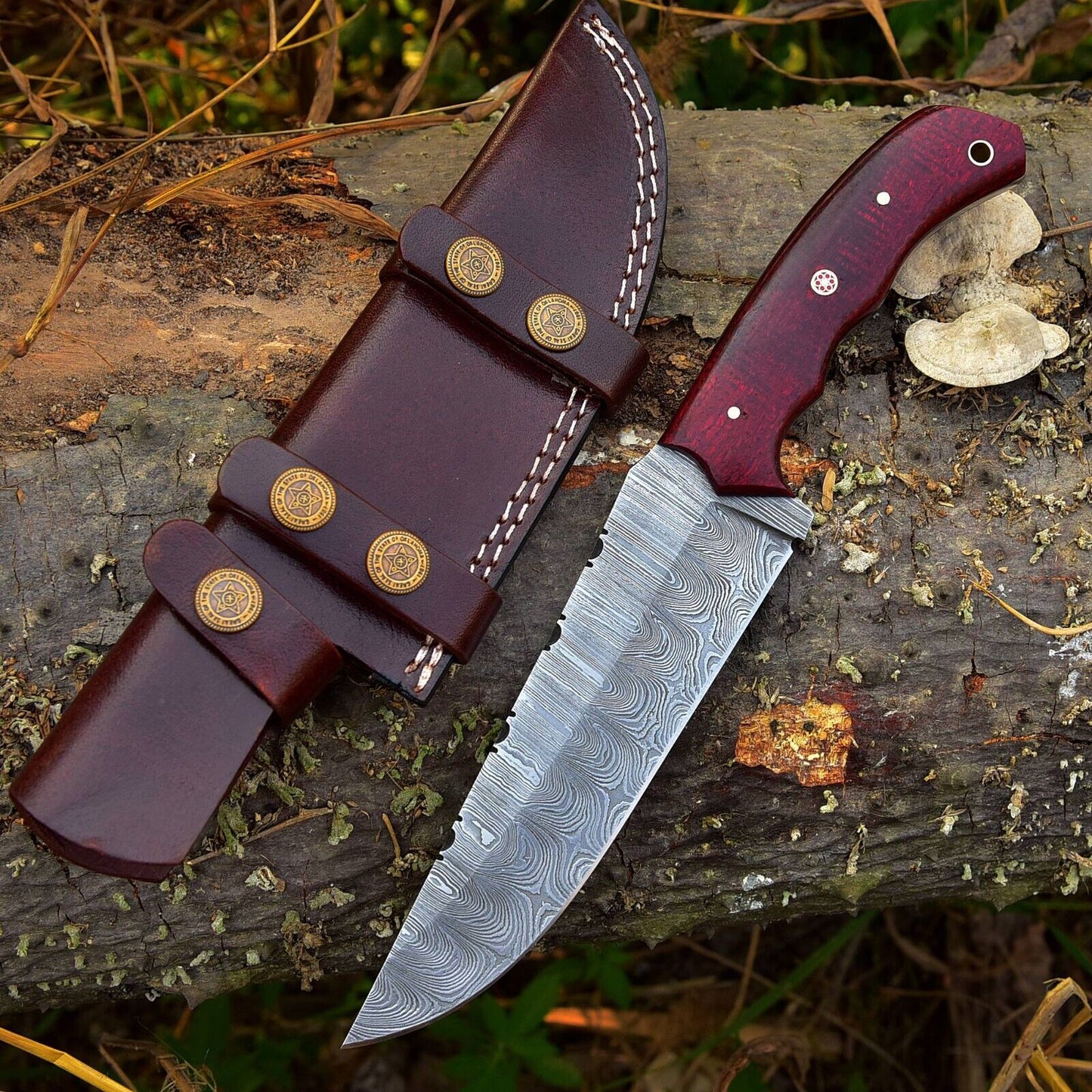 Custom Damascus Fixed Blade Hunting Knife with Sheath