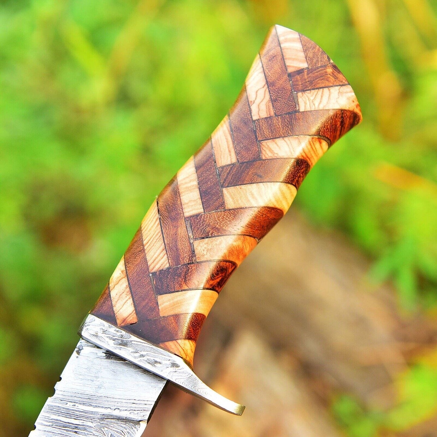 Custom Handmade Twist Damascus Steel Kukri Knife with Wood Handle