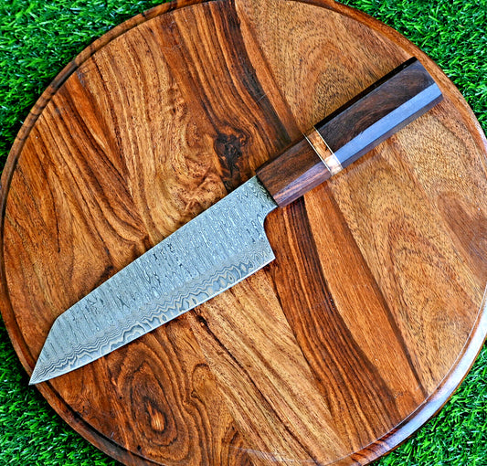 Japanese Style Handmade Santoku Chef Knife with Damascus Steel