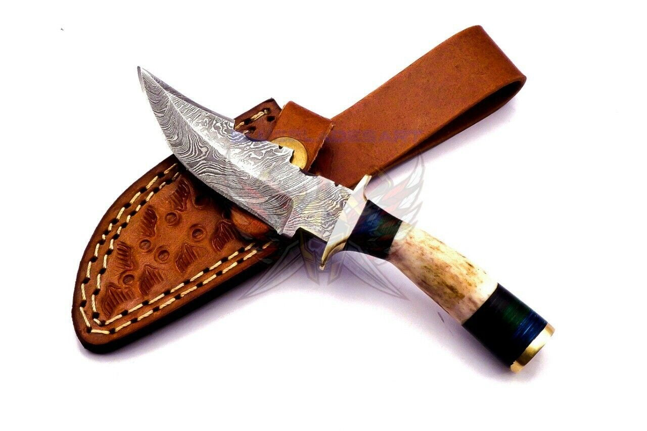 Custom Hand Forged Damascus Steel Bowie Knife with Deer Antler Handle