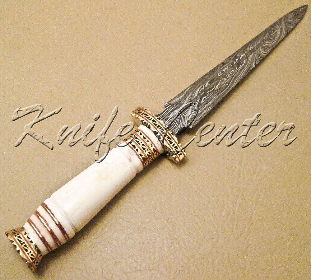 Damascus Dagger Knife with Camel Bone Handle