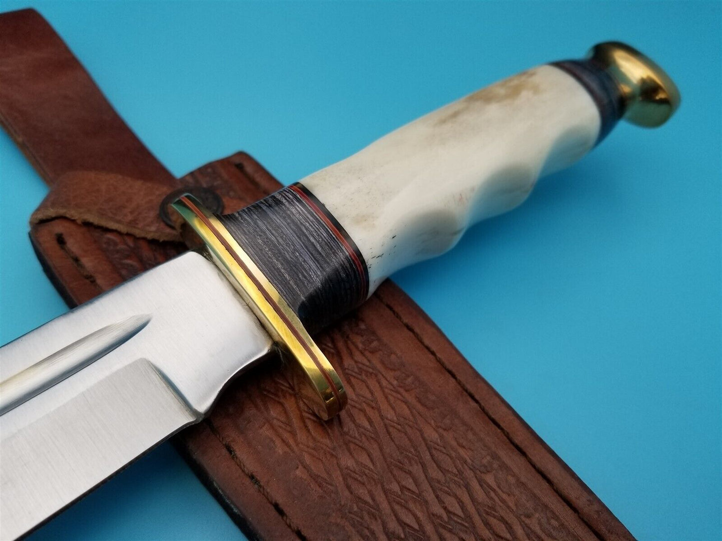 Bowie Knife with White Bone Handle and Sheath