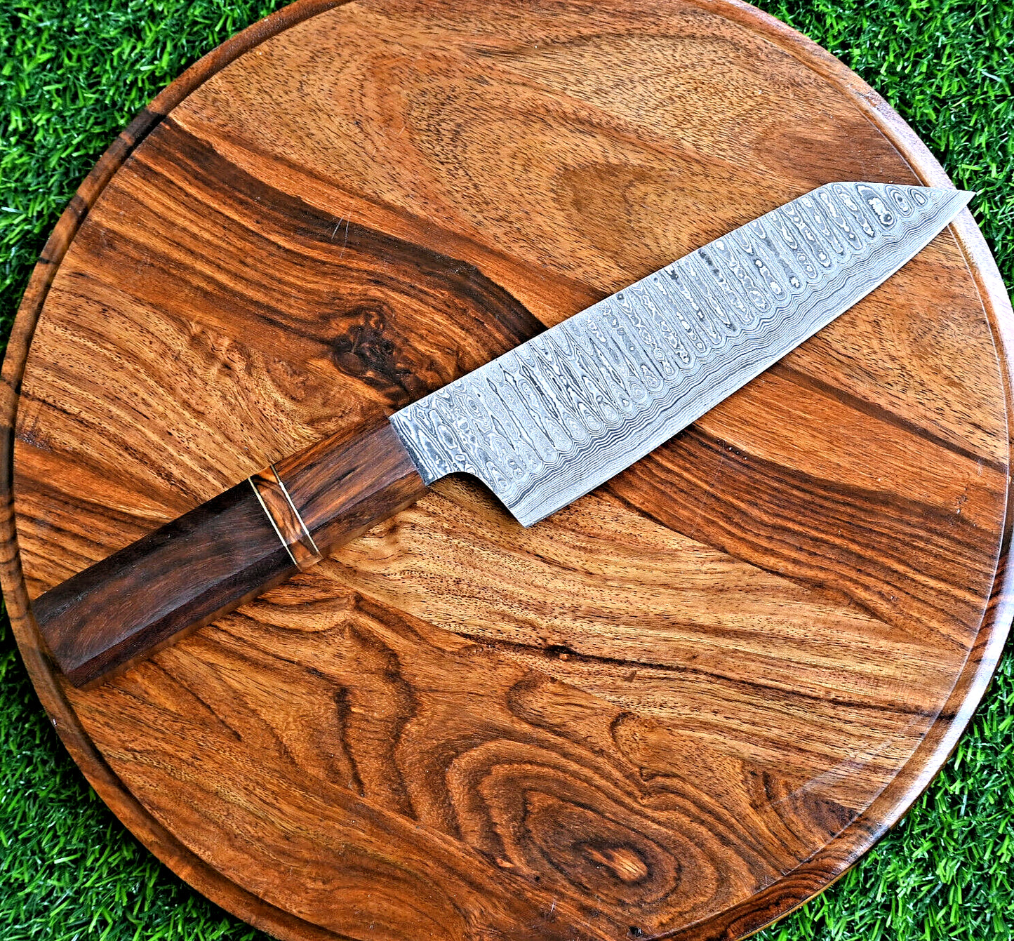 Japanese Style Handmade Santoku Chef Knife with Damascus Steel