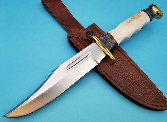 Bowie Knife with White Bone Handle and Sheath