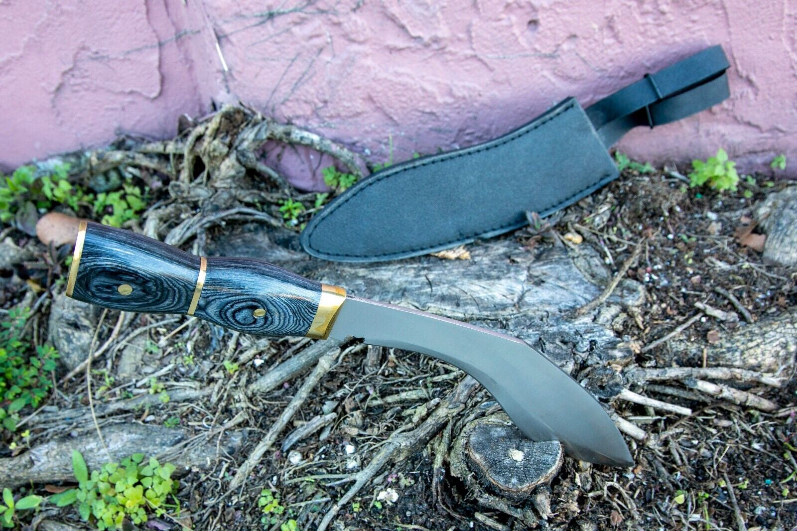 Gurkha Full Tang Combat Chopper Kukri Knife with Brass Micarta Handle