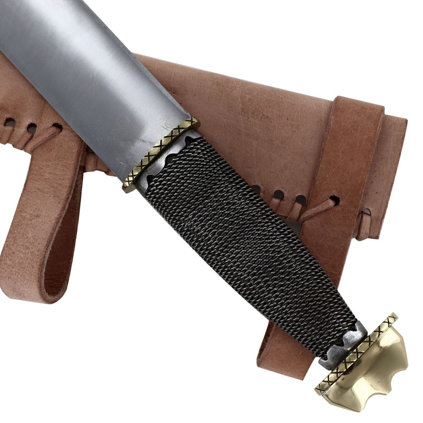 Ceremonial Viking Knife Set with Wire-Wrapped Handle and Sheath