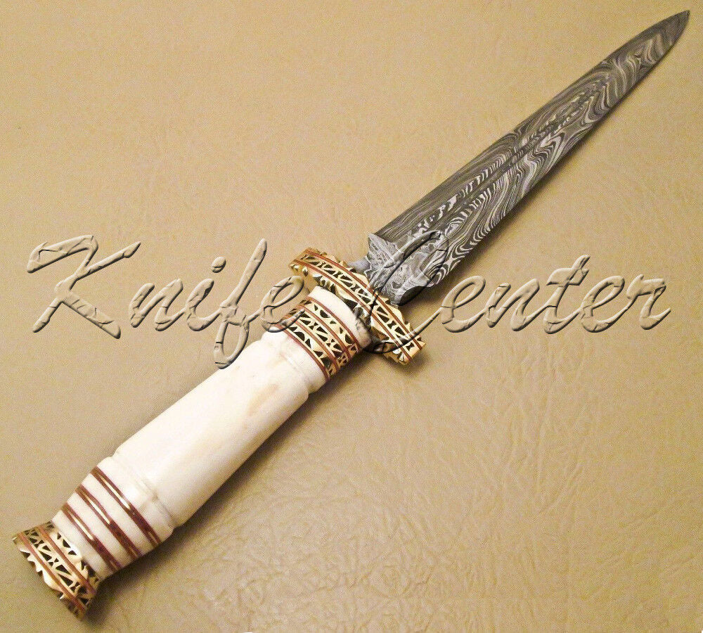 Damascus Dagger Knife with Camel Bone Handle