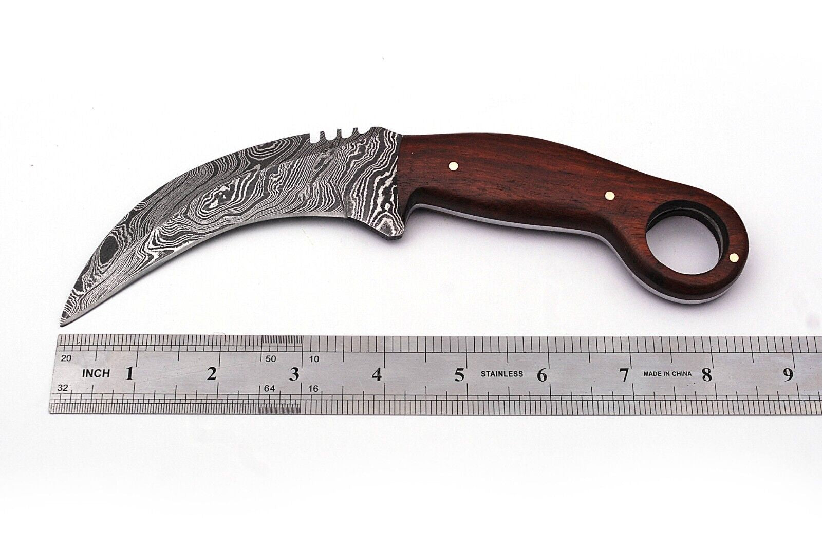 Damascus Steel CSGO Style Karambit Knife with Leather Sheath