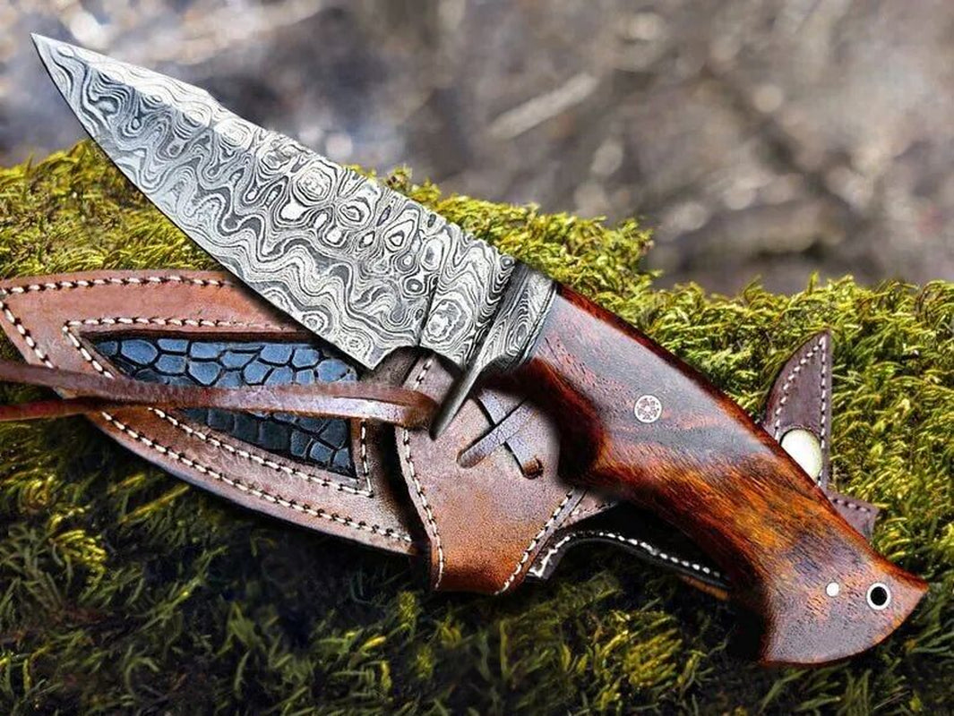 Hand Forged Damascus Steel Bowie Knife with Rosewood Handle