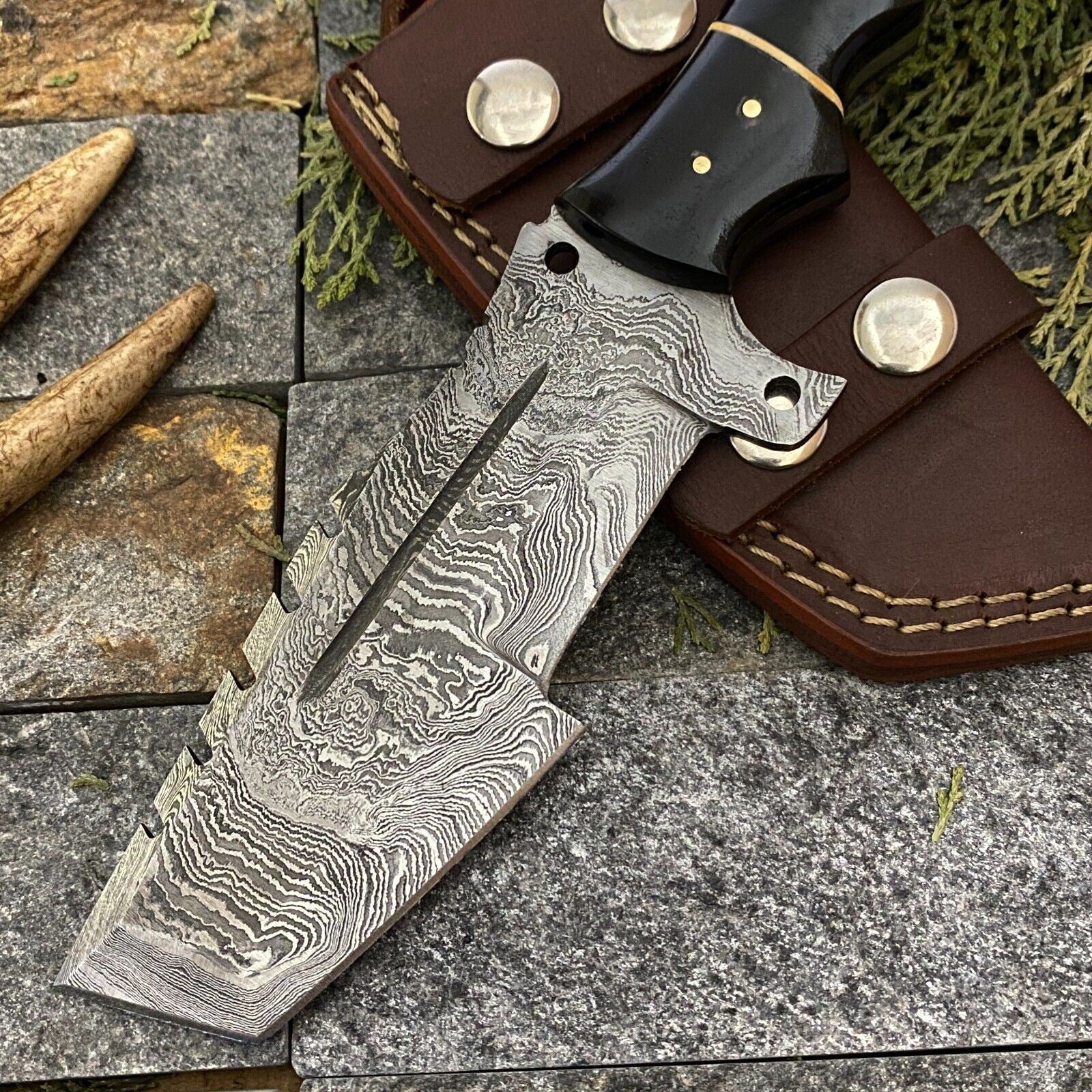 Tracker Hunting Hand Forged Knife with Damascus Steel Blade