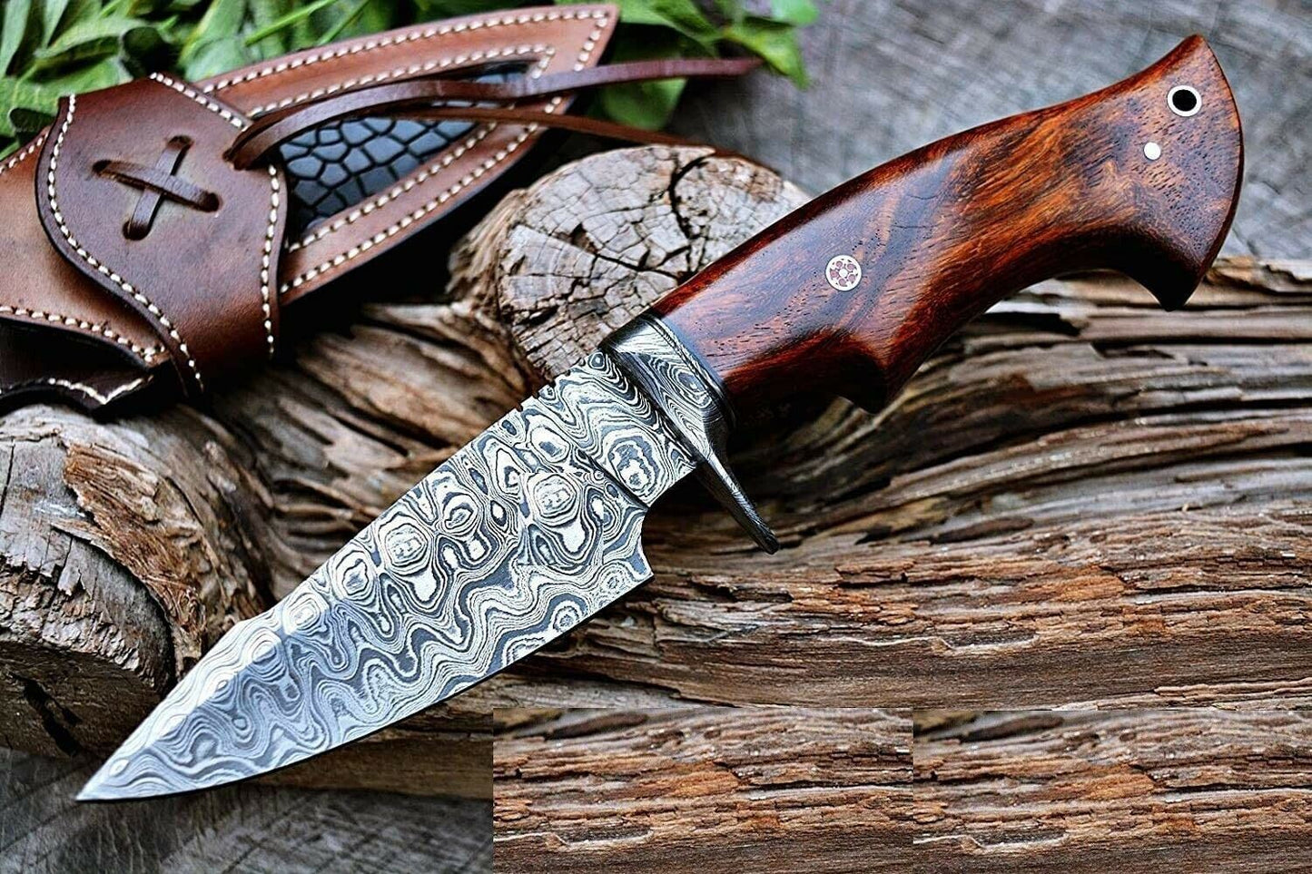 Handmade Damascus Hunting Knife with Rosewood Handle