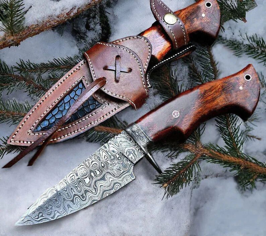 Hand Forged Damascus Steel Bowie Knife with Rosewood Handle