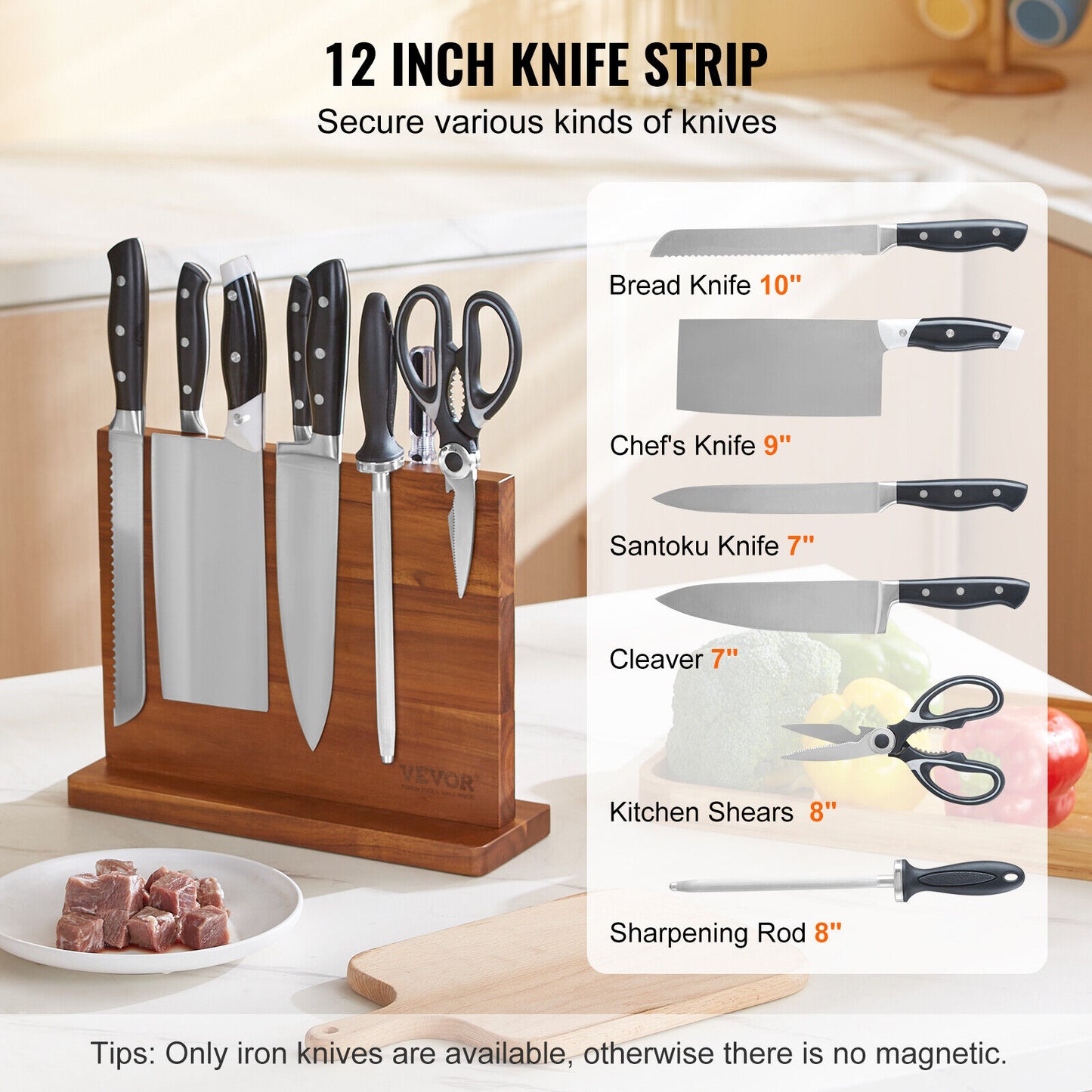 VEVOR Magnetic Knife Block Stand with Acacia Wood