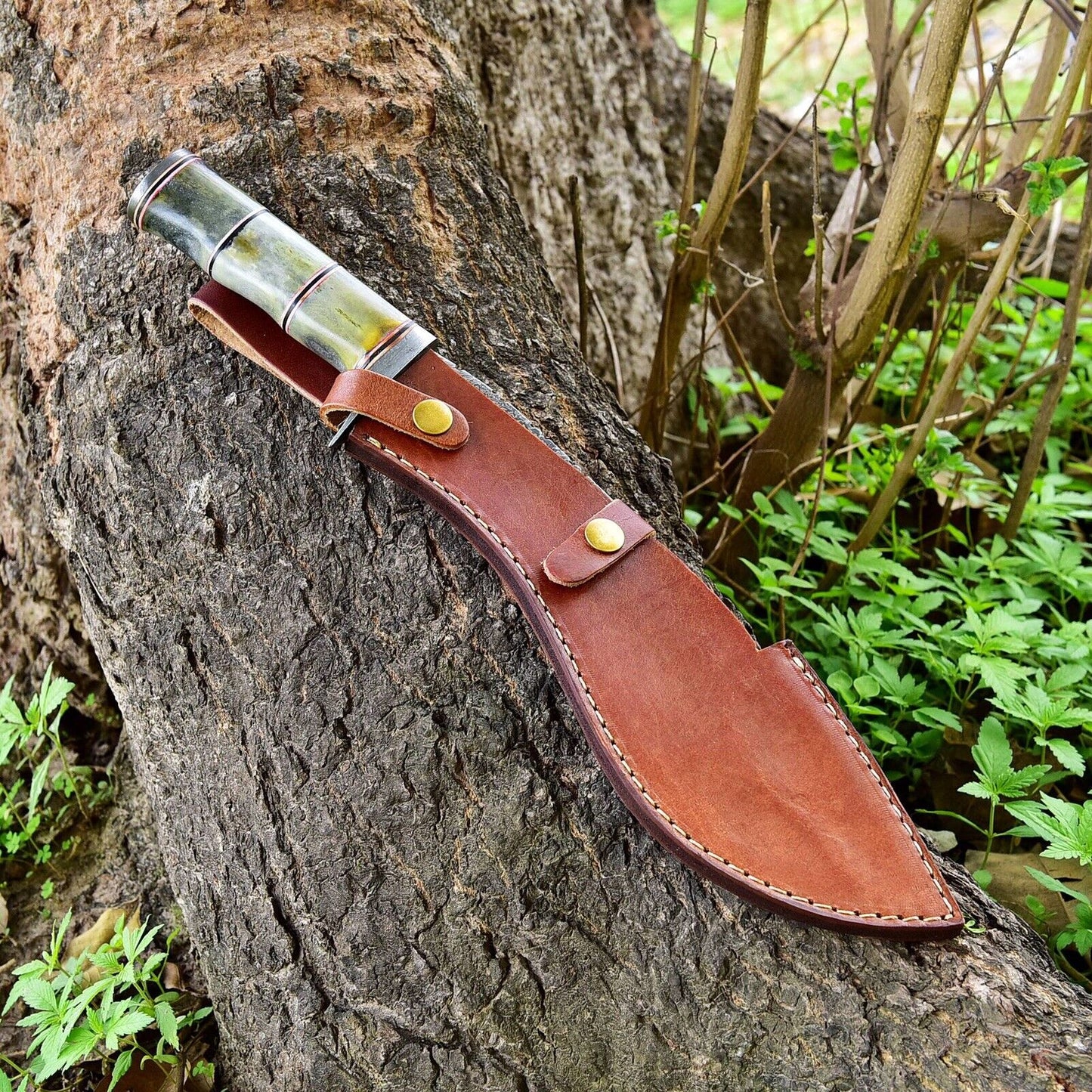 Custom Damascus Steel Kukri Knife with Camel Bone Handle